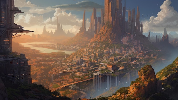 A city with a river and a city in the background