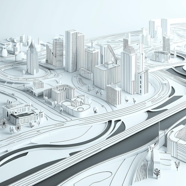 City with road line art line art not 3d image