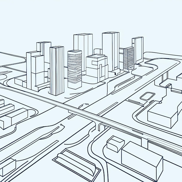 City with road line art line art not 3d image