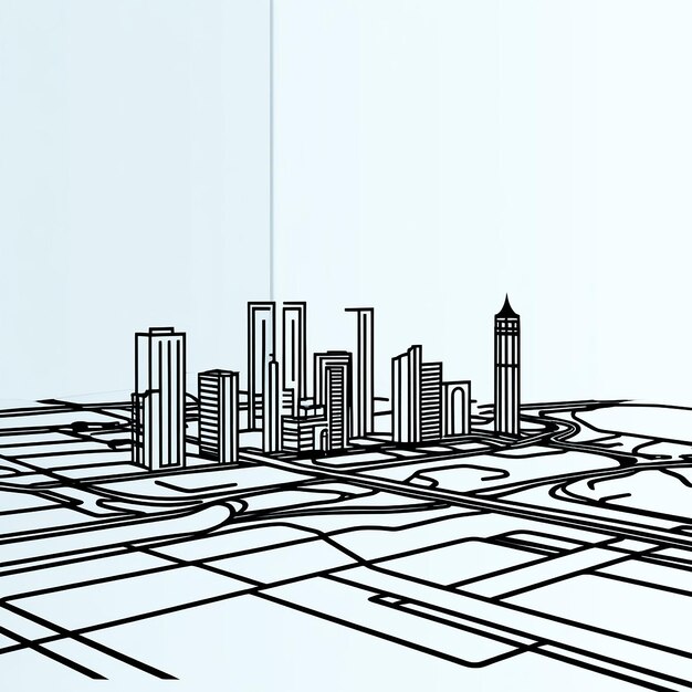 City with road line art line art not 3d image