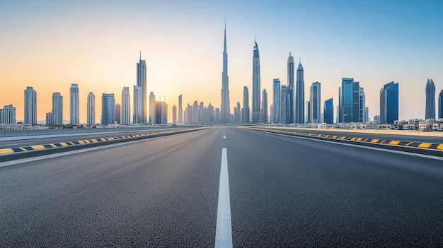 a city with a sky background and a car driving on the road