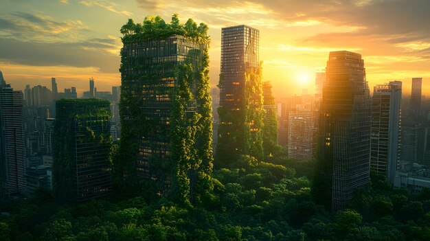 Photo a city with a tree growing on the top of it