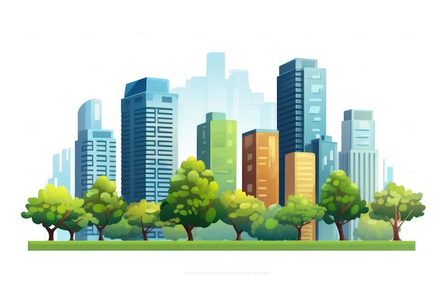 Photo city with trees and tall buildings houses isolated flat