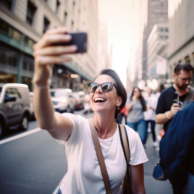 City Woman Taking a Public Selfie