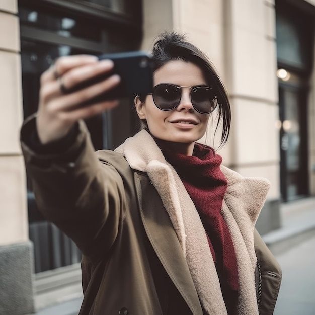 City Woman Taking a Public Selfie