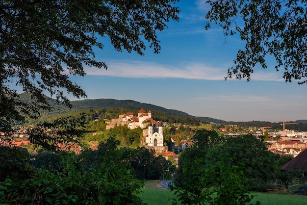 Cityscape of Aarburg and the medieval Aarburg Castle in Switzerland