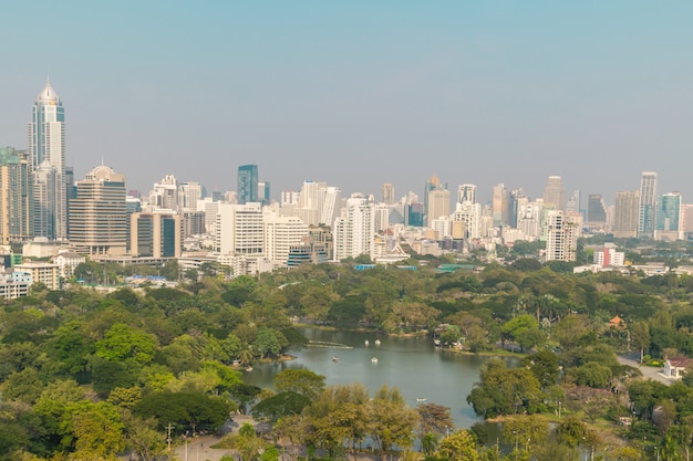 Cityscape and building of city in daytime from skyscraper of Bangkok