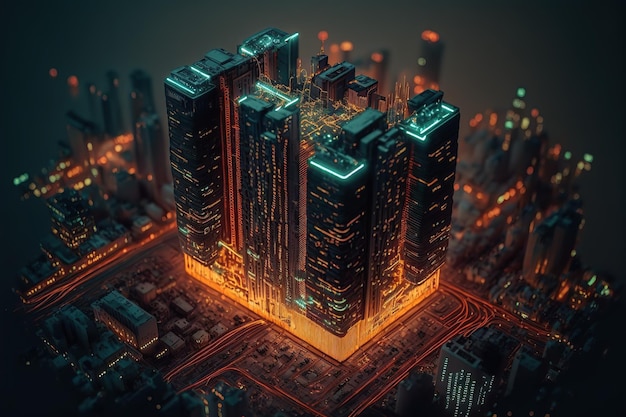 Cityscape on circuit board