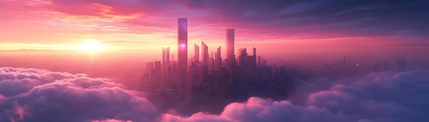 Photo cityscape above the clouds digital illustration