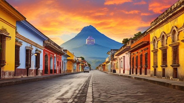 Cityscape of the colorful main street of antigua