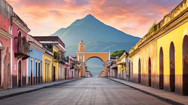 Cityscape of the colorful main street of antigua