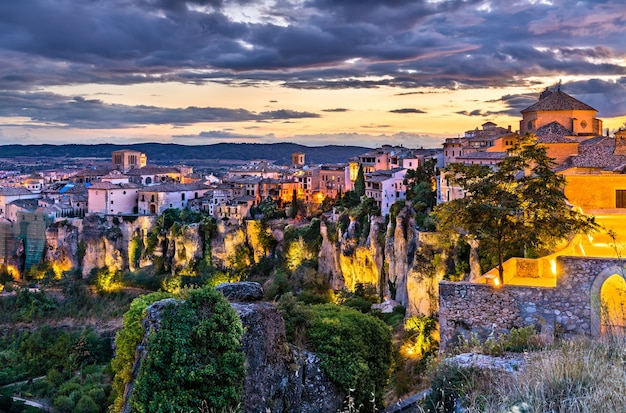 Cityscape of cuenca at sunset in spain