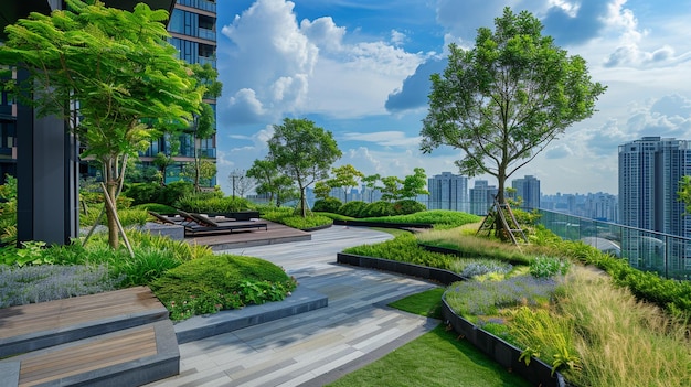 Cityscape from HighRise Condo Rooftop Garden