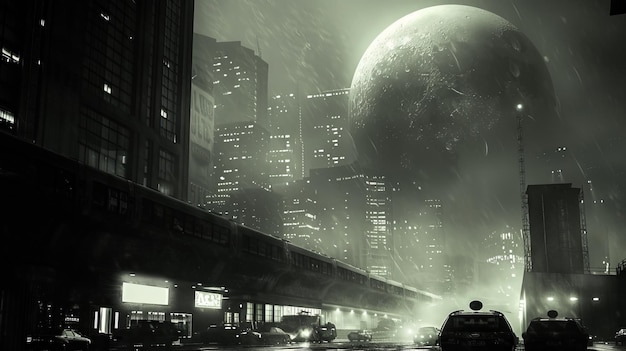 Cityscape Under a Giant Moon