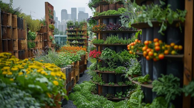 Cityscape Greens Tower Garden Against A Backdrop Wallpaper