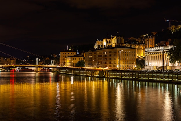 Cityscape of Lyon France at night