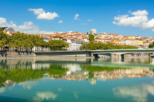 Cityscape of Lyon France with reflections in the water