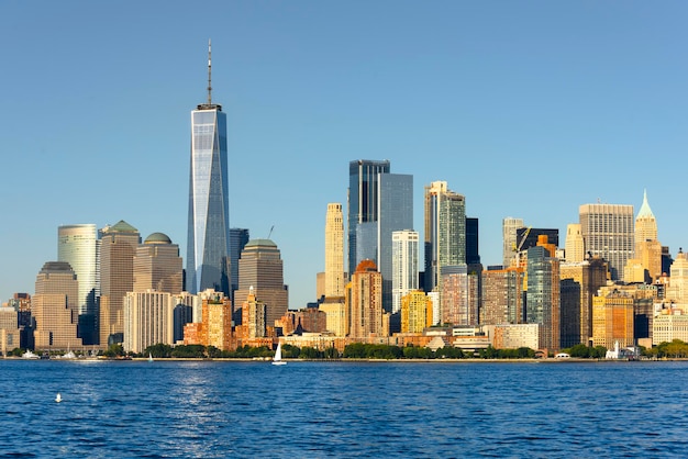 Cityscape of New York from Liberty Island USA