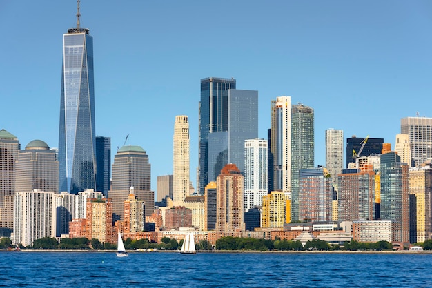 Cityscape of New York from Liberty Island USA