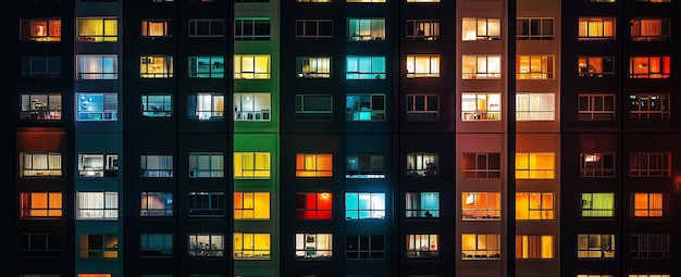 Cityscape at Night with Colorful Windows