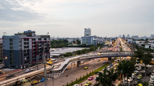 Cityscape and road at evening time