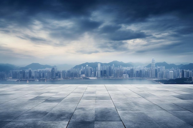 Cityscape and skyline of chongqing in cloud sky on view from empty floor