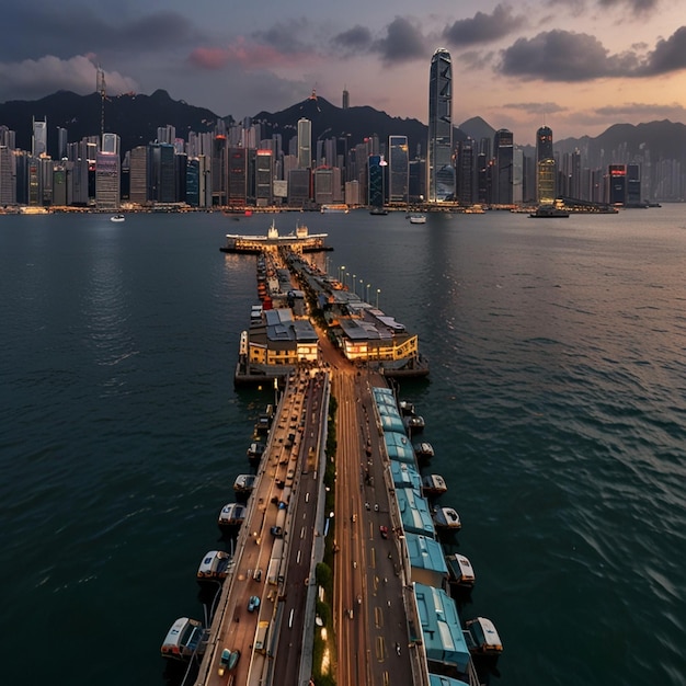 Photo cityscape and skyline at victoria harbour in hong kong city