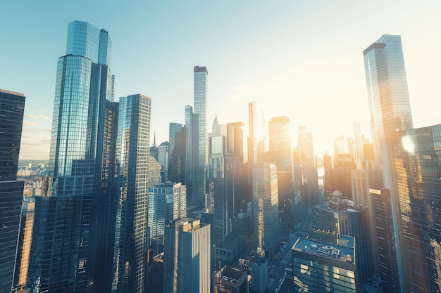 Cityscape on Sunny Afternoon with Modern Skyscrapers Highlighted by Sunlight