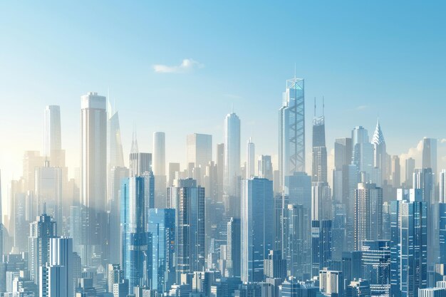 Cityscape on Sunny Afternoon with Modern Skyscrapers Highlighted by Sunlight