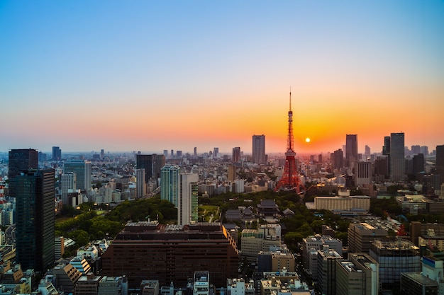 Cityscape at sunset in Tokyo, Japan