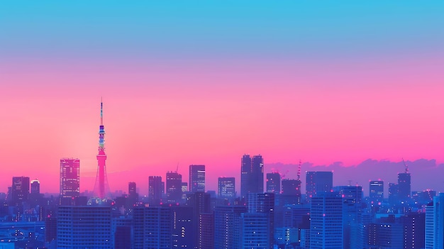 Photo cityscape at sunset with pink and blue gradient sky