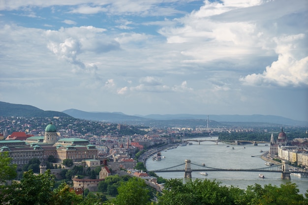 Cityscape view of Danube river with beautiful sky in Budapest.