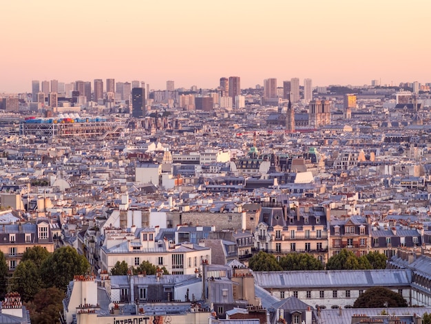 Cityscape view from La butte Montmartre hill at north of Paris France