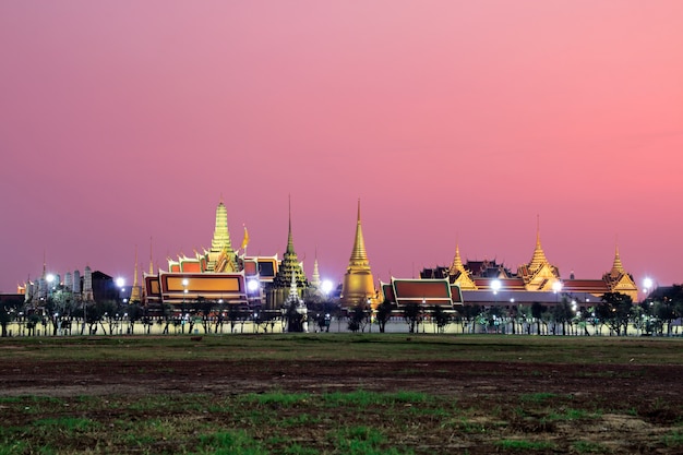 Cityscape view of Royal plaza sanam luang the pramane ground, Wat Phra Kaew Temple of the Emerald Buddha landmark of Bangkok Thailand