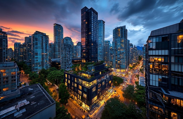 Cityscape view with night and lighting