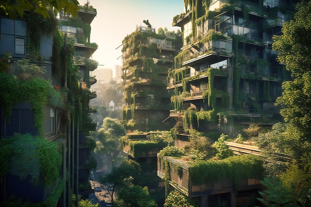 A cityscape where nature and architecture unite creating a breathtaking vertical forest