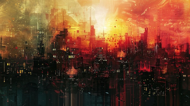 cityscape with abstract grungeillustration painting