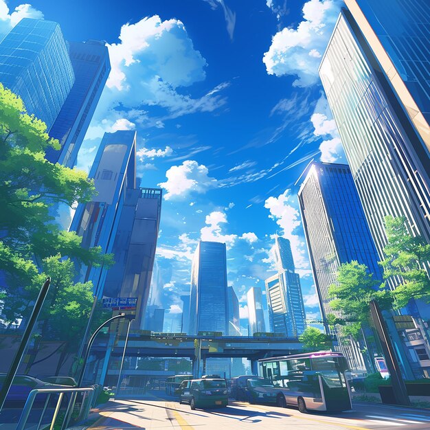 a cityscape with a blue sky and a cityscape in the background