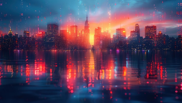 Cityscape with Blurry Reflections and a Sunset