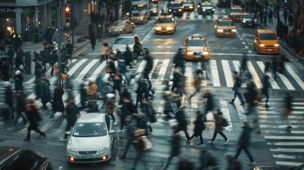 Cityscape with Busy Pedestrian Crossing