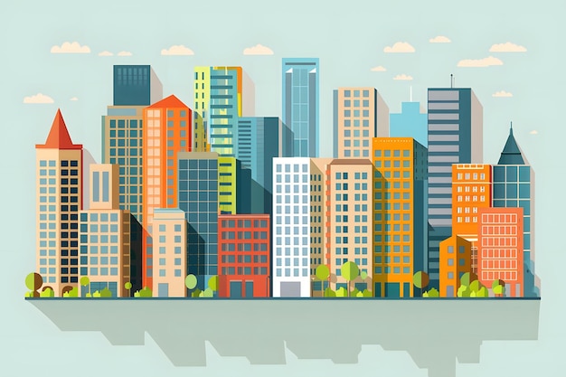 Photo cityscape with colorful buildings flat design illustration