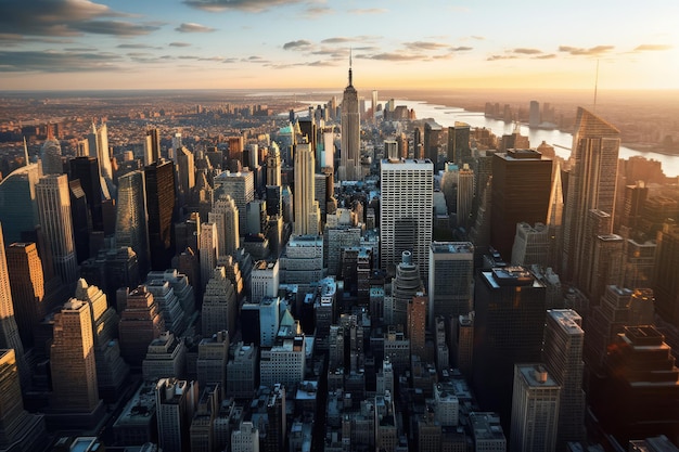 A cityscape with the empire state building in the background.