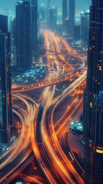 Photo a cityscape with a freeway and a traffic jam