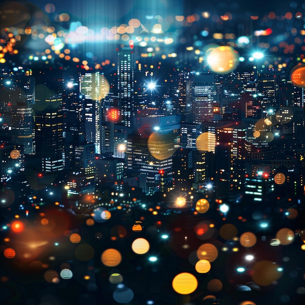 a cityscape with a lot of lights and a city in the background