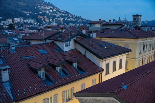 A cityscape with a mix of brown and white buildings