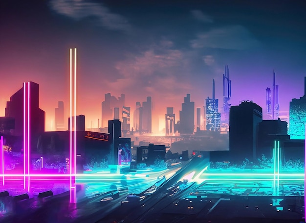 Cityscape with the neon light