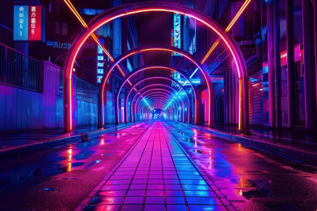 A cityscape with neon lights in the background Neon Noir Cityscape stock Photo background