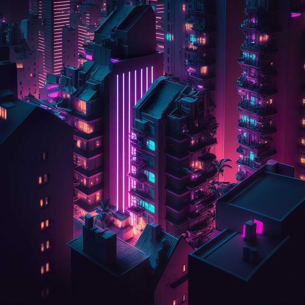 A cityscape with neon lights