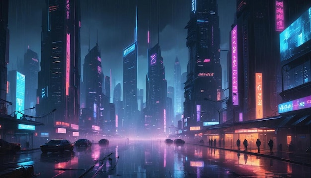 a cityscape with a purple and purple neon sign that sayshoboon it