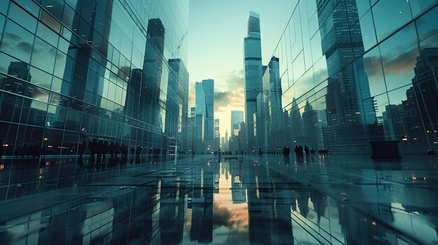 Photo cityscape with reflections of skyscrapers